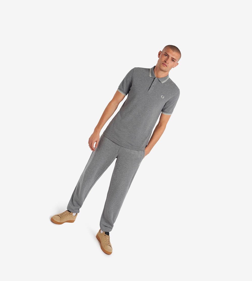 Grey / White Fred Perry M3600 Men's Polo Shirts | QHKPF-9367