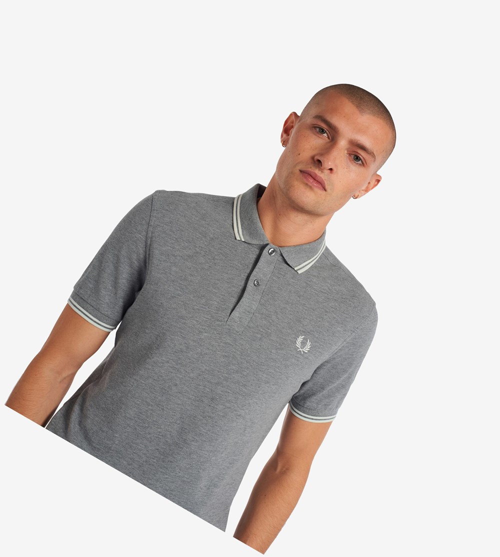 Grey / White Fred Perry M3600 Men's Polo Shirts | QHKPF-9367