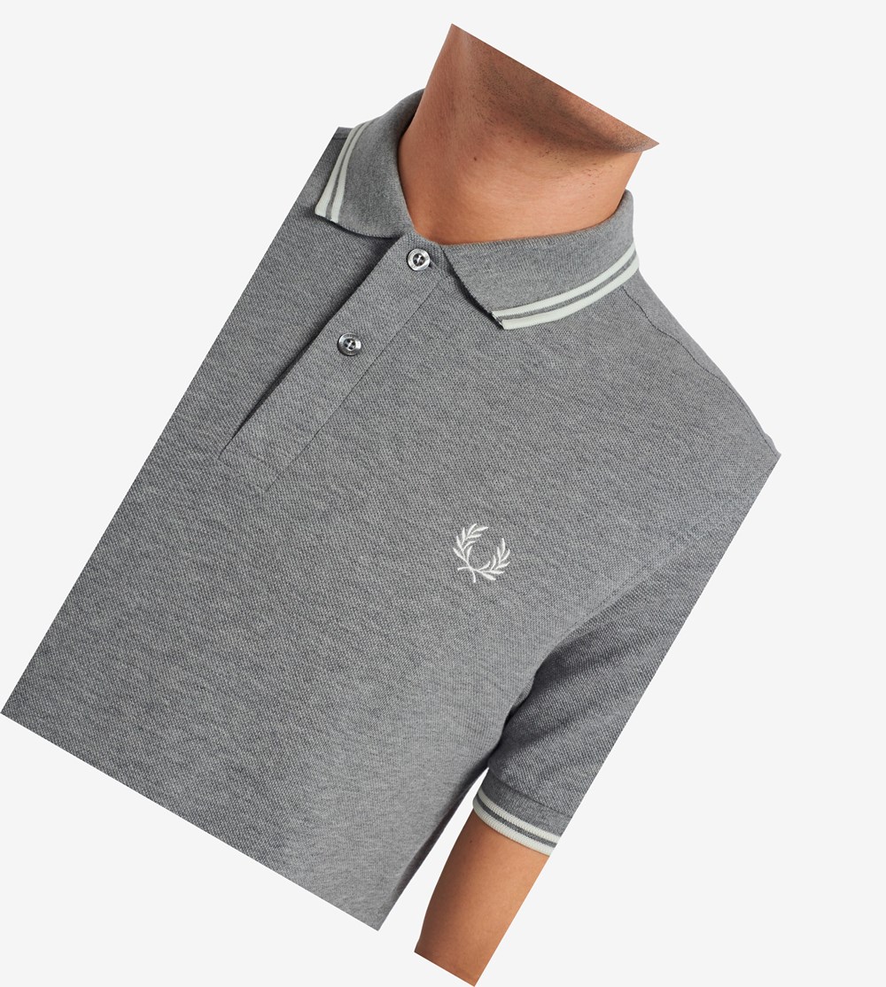 Grey / White Fred Perry M3600 Men's Polo Shirts | QHKPF-9367