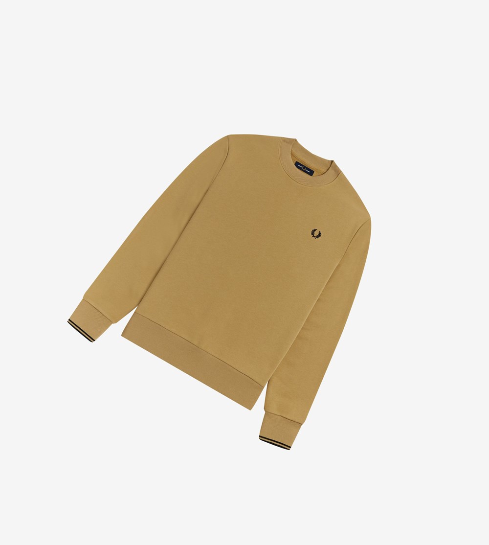 Khaki Fred Perry Crew Neck Men's Sweatshirt | GRSPK-6098