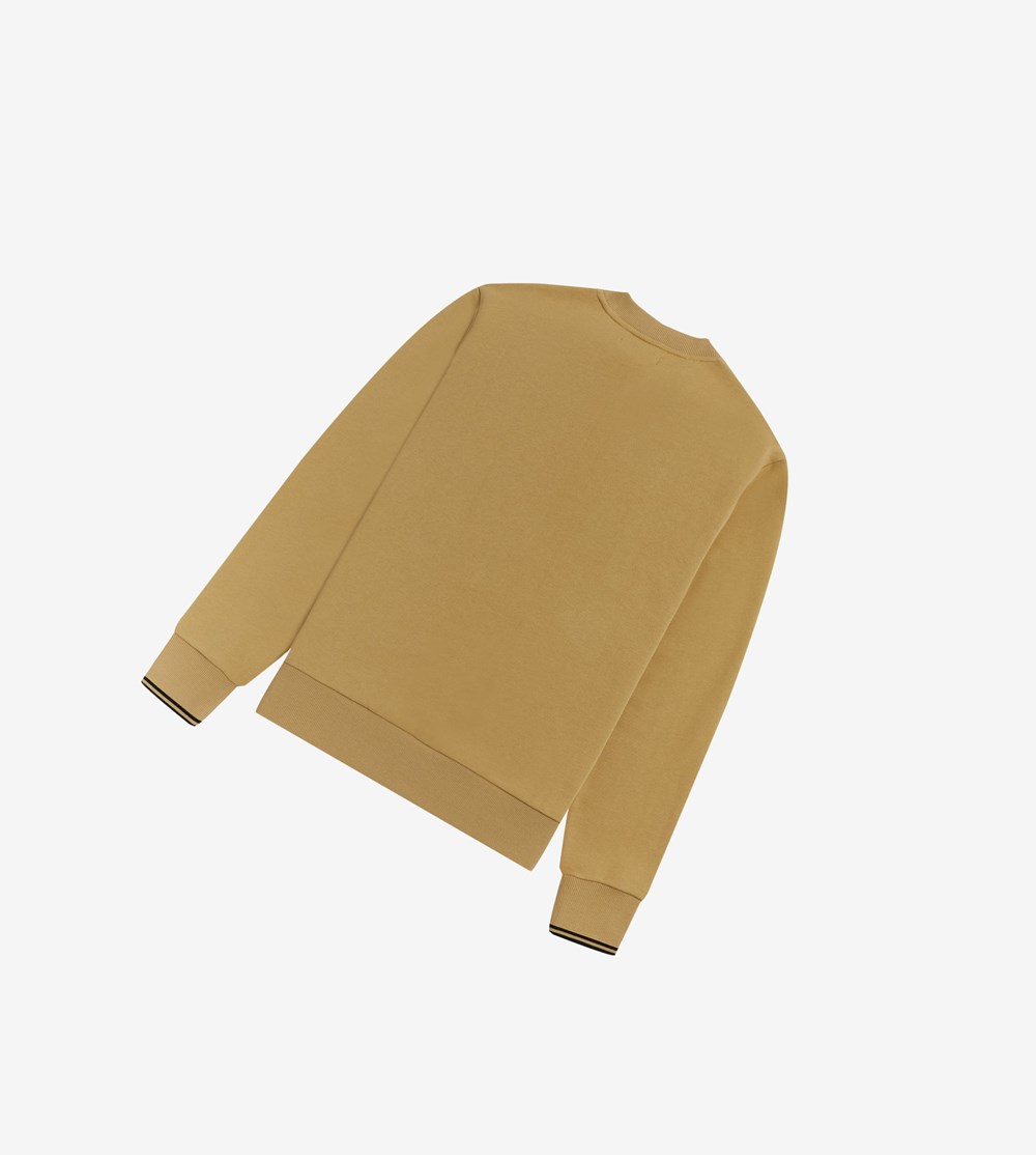 Khaki Fred Perry Crew Neck Men's Sweatshirt | GRSPK-6098