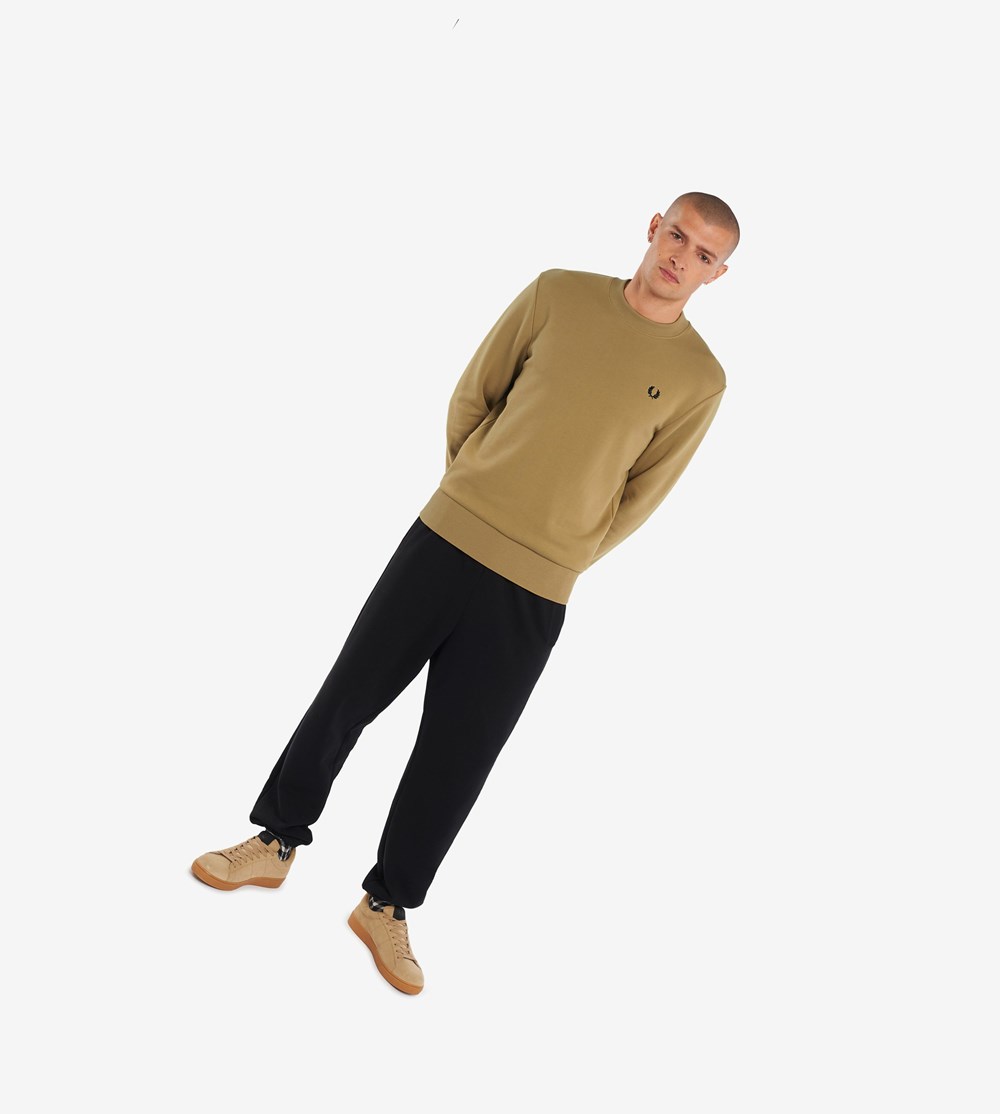 Khaki Fred Perry Crew Neck Men's Sweatshirt | GRSPK-6098