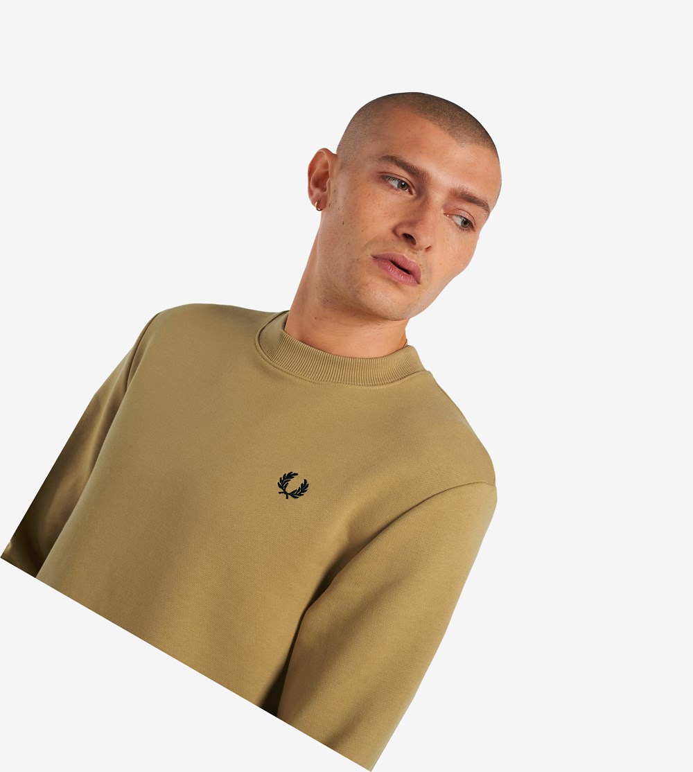 Khaki Fred Perry Crew Neck Men's Sweatshirt | GRSPK-6098