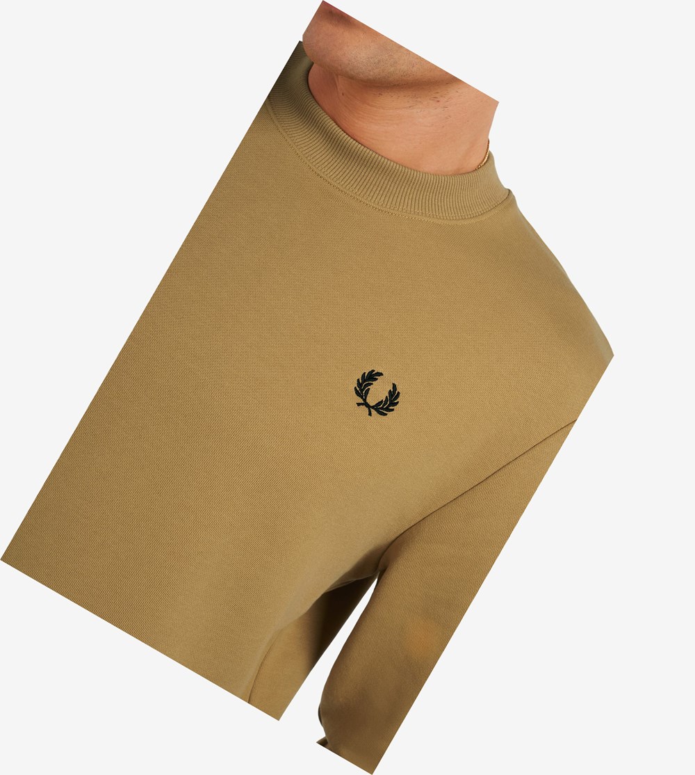 Khaki Fred Perry Crew Neck Men's Sweatshirt | GRSPK-6098