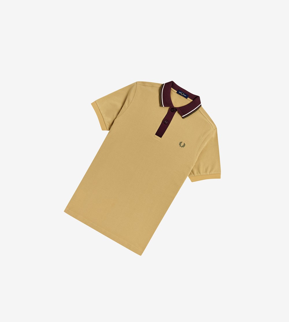 Khaki Fred Perry Knitted Collar Men's Polo Shirts | ZTEUW-2091