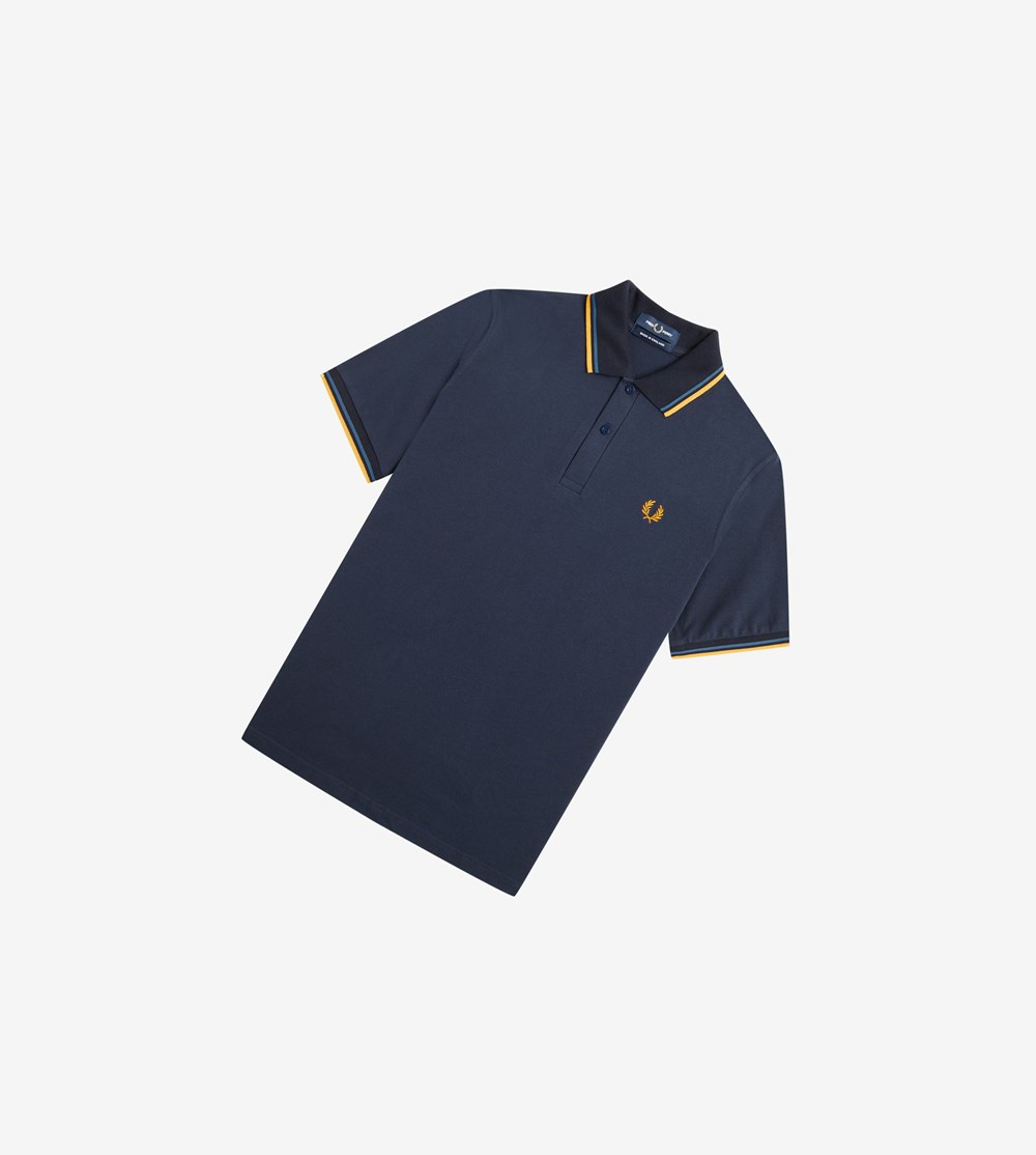 Navy / Blue Fred Perry M12 Men's Polo Shirts | IAXFW-2748