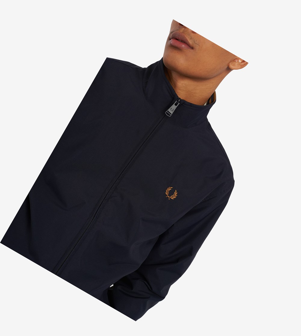 Navy Fred Perry Brentham Jacket Men's Jackets | JRXFT-1750