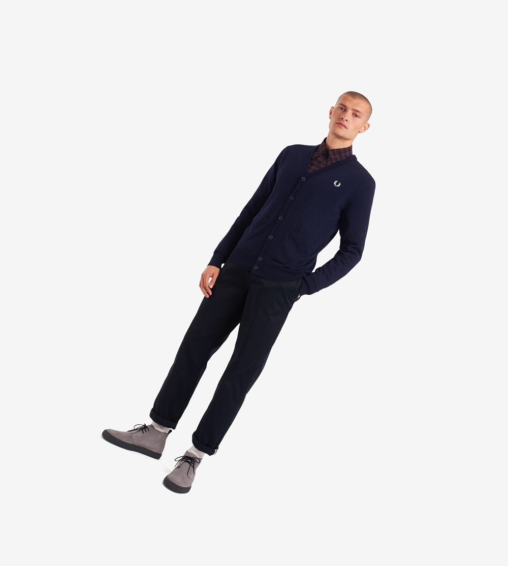 Navy Fred Perry Classic Cardigan Men's Knitwear | VMHET-1408