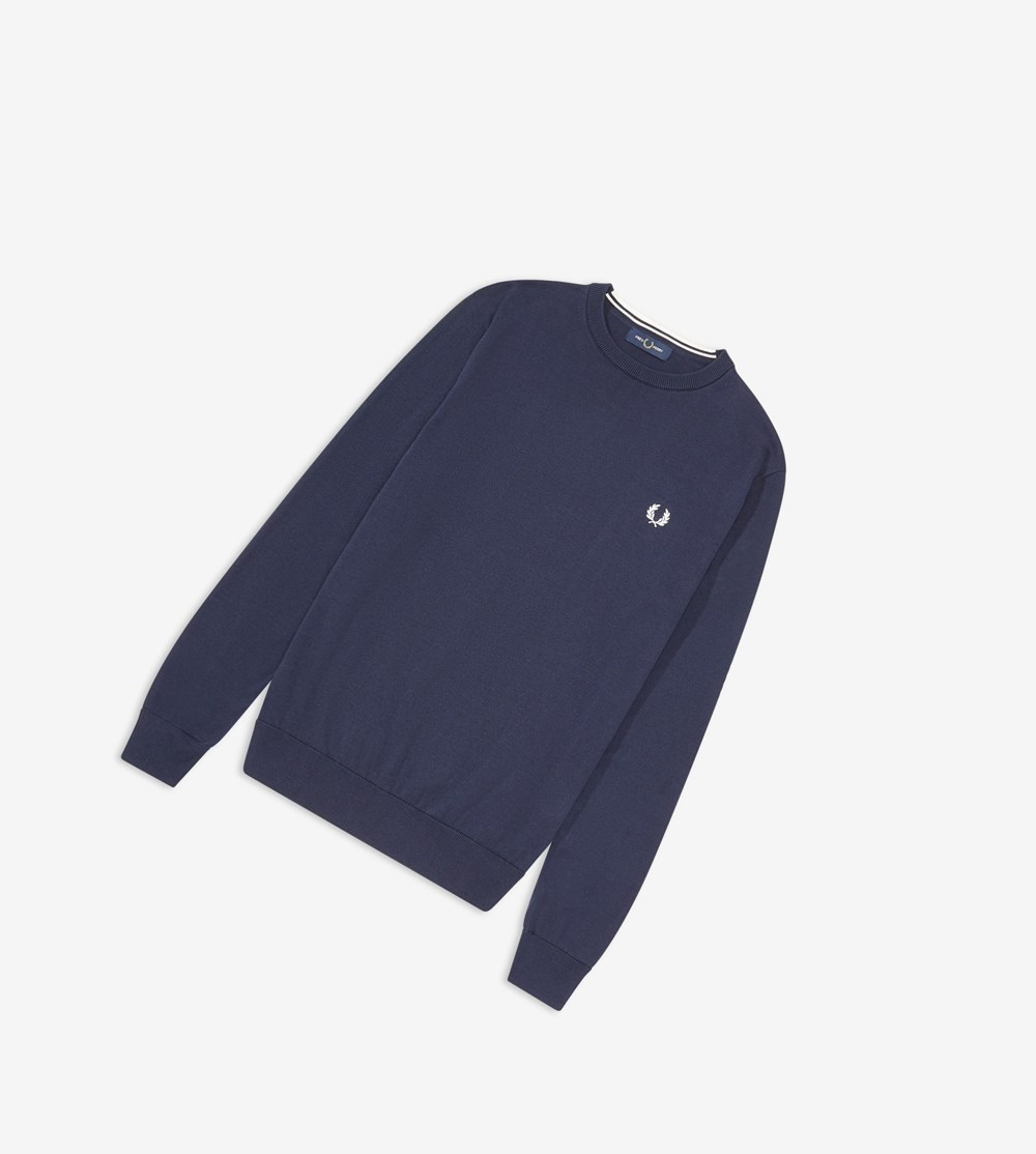 Navy Fred Perry Classic Crew Neck Jumper Men's Knitwear | KLDZQ-4268