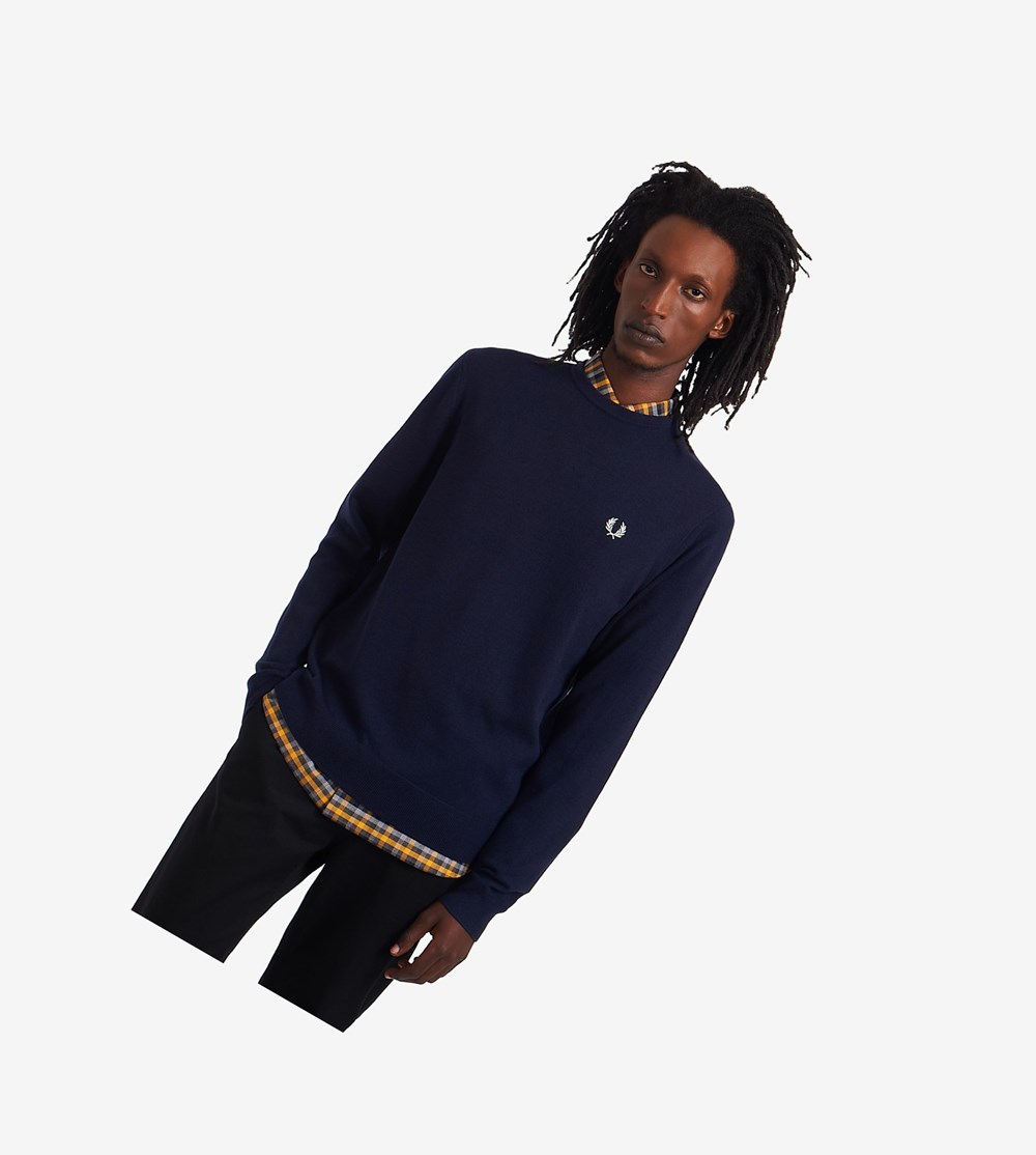 Navy Fred Perry Classic Crew Neck Jumper Men's Knitwear | KLDZQ-4268