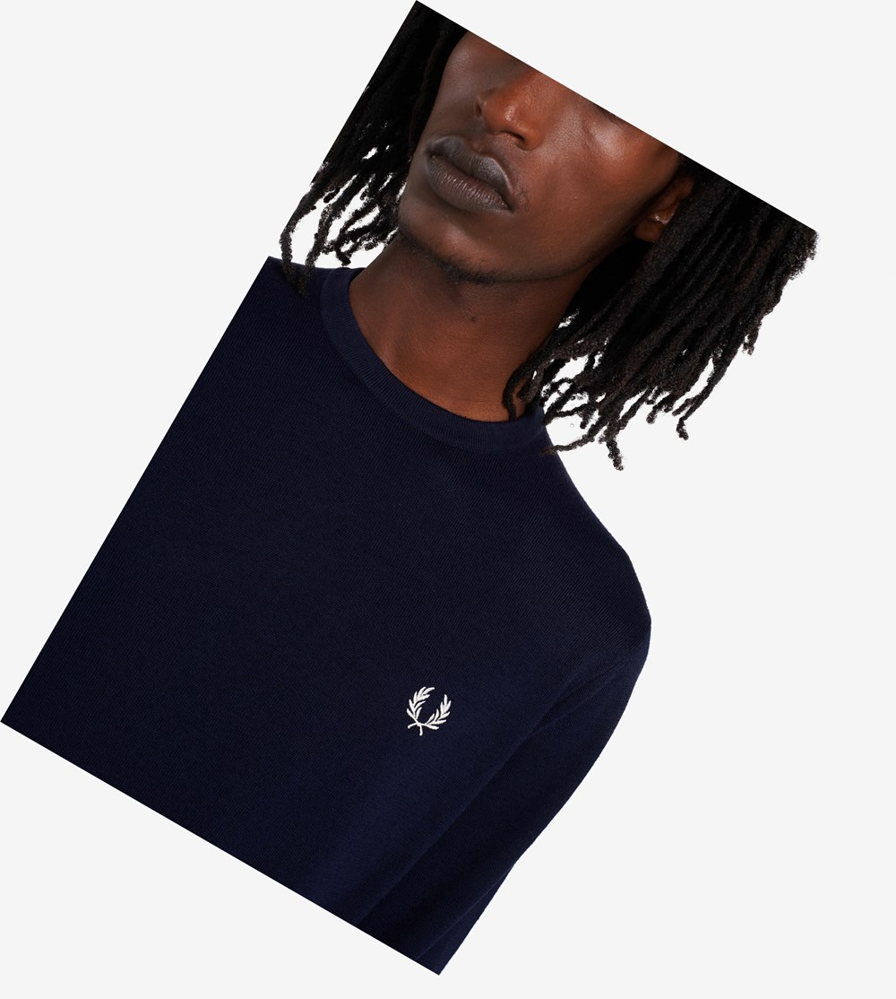 Navy Fred Perry Classic Crew Neck Jumper Men\'s Knitwear | KLDZQ-4268