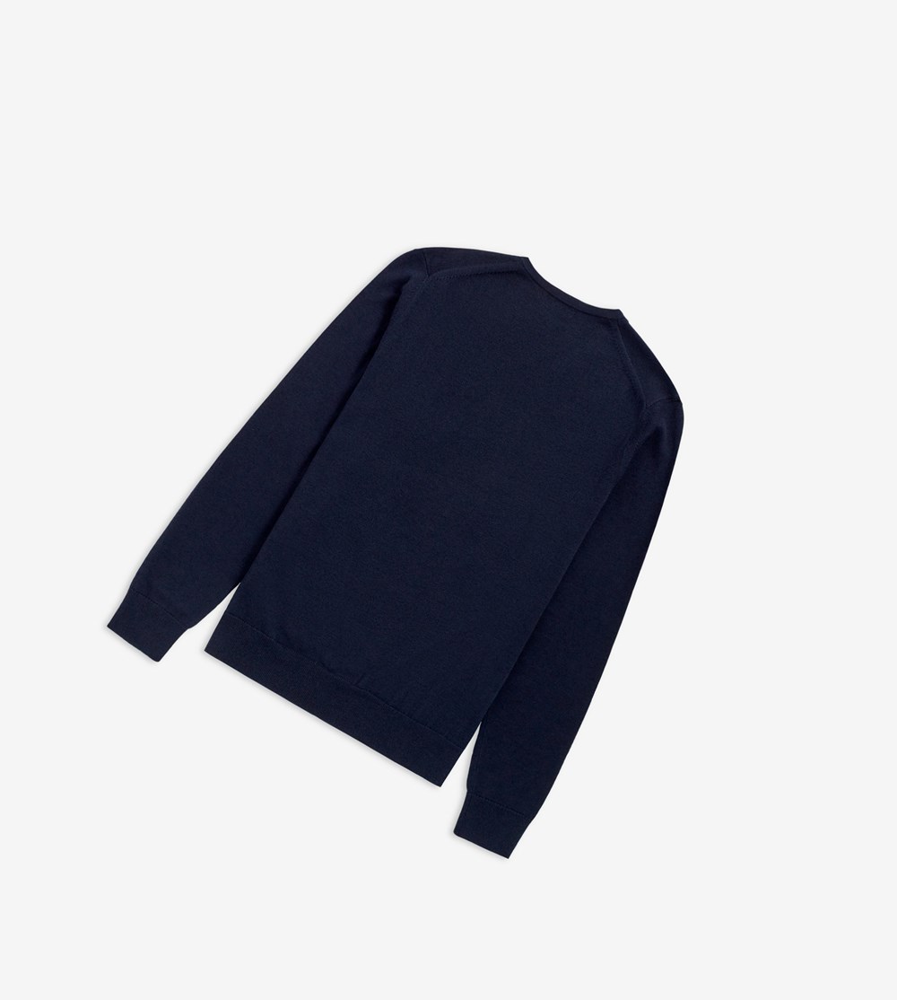 Navy Fred Perry Classic V Neck Jumper Men's Knitwear | VDBKG-4768