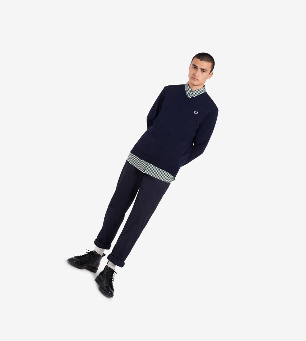 Navy Fred Perry Classic V Neck Jumper Men's Knitwear | VDBKG-4768