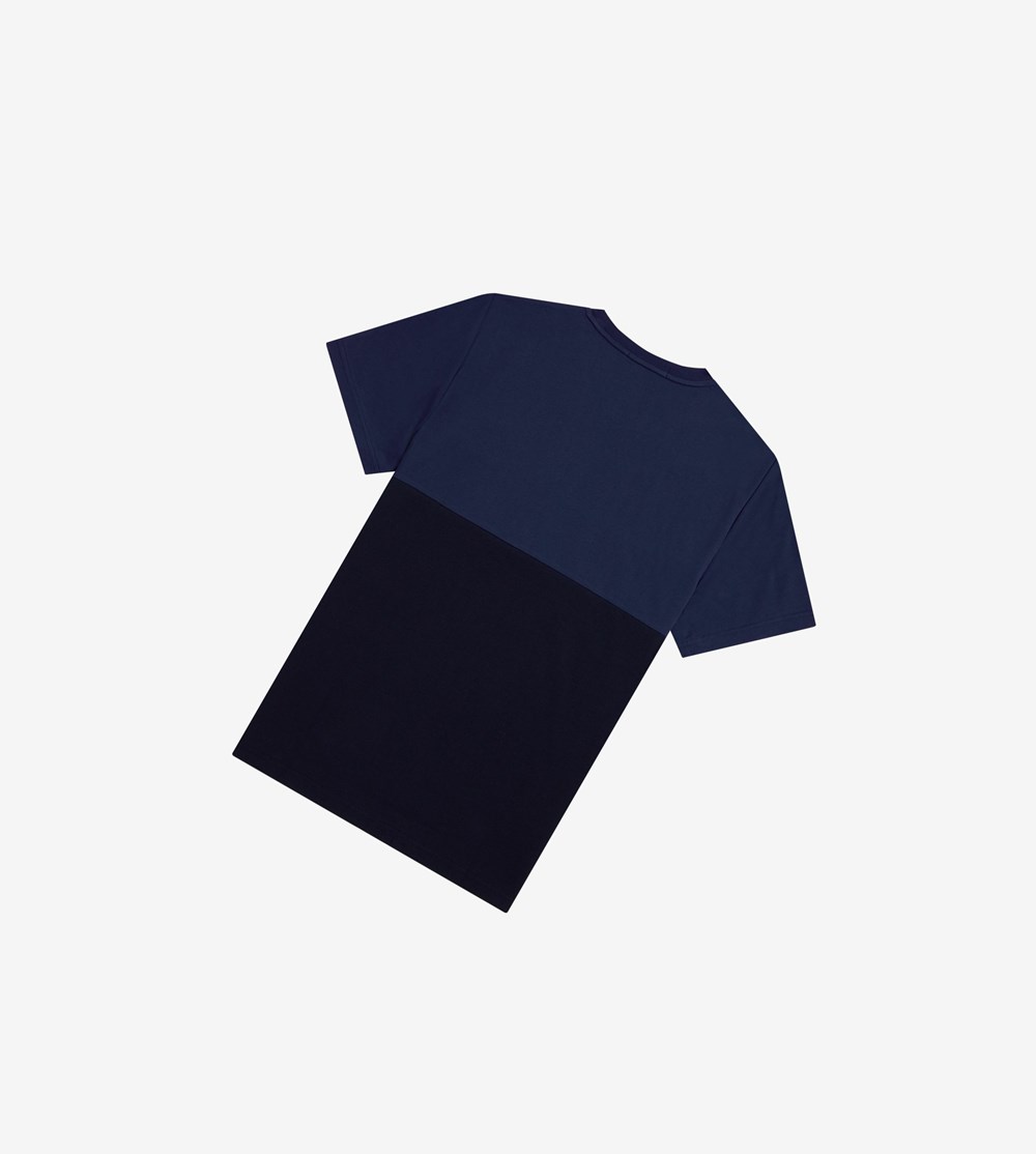 Navy Fred Perry Colour Block Men's T Shirts | DJQST-6754