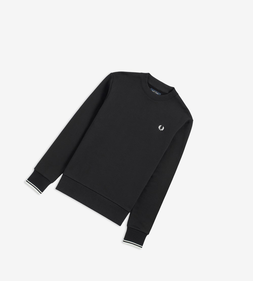 Navy Fred Perry Crew Neck Men's Sweatshirt | KSVFB-8634