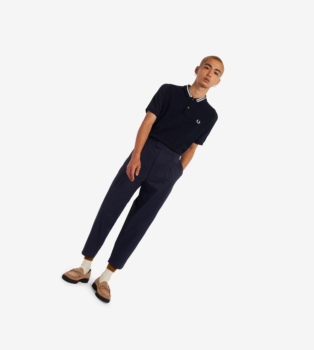 Navy Fred Perry Cropped Men's Trousers | QAEZW-0162