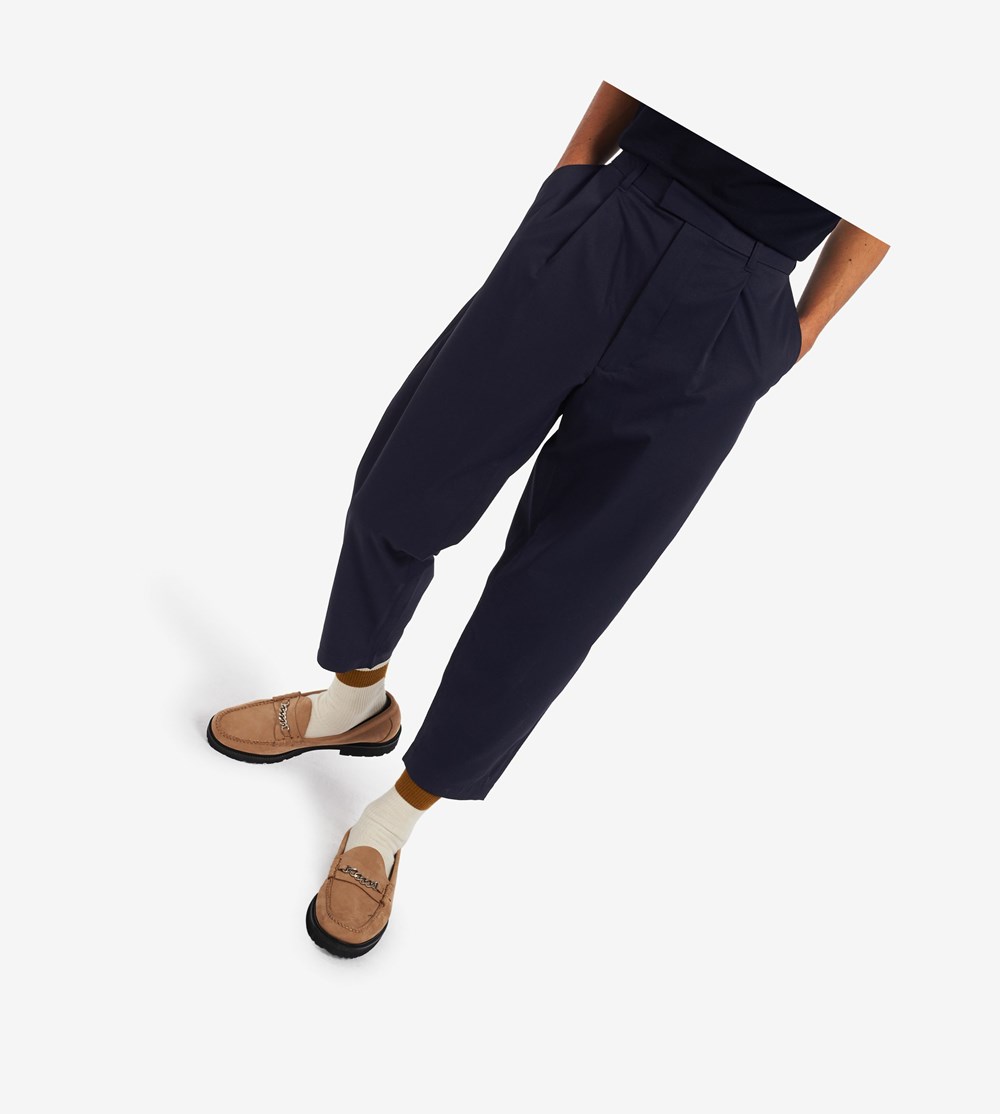 Navy Fred Perry Cropped Men\'s Trousers | QAEZW-0162