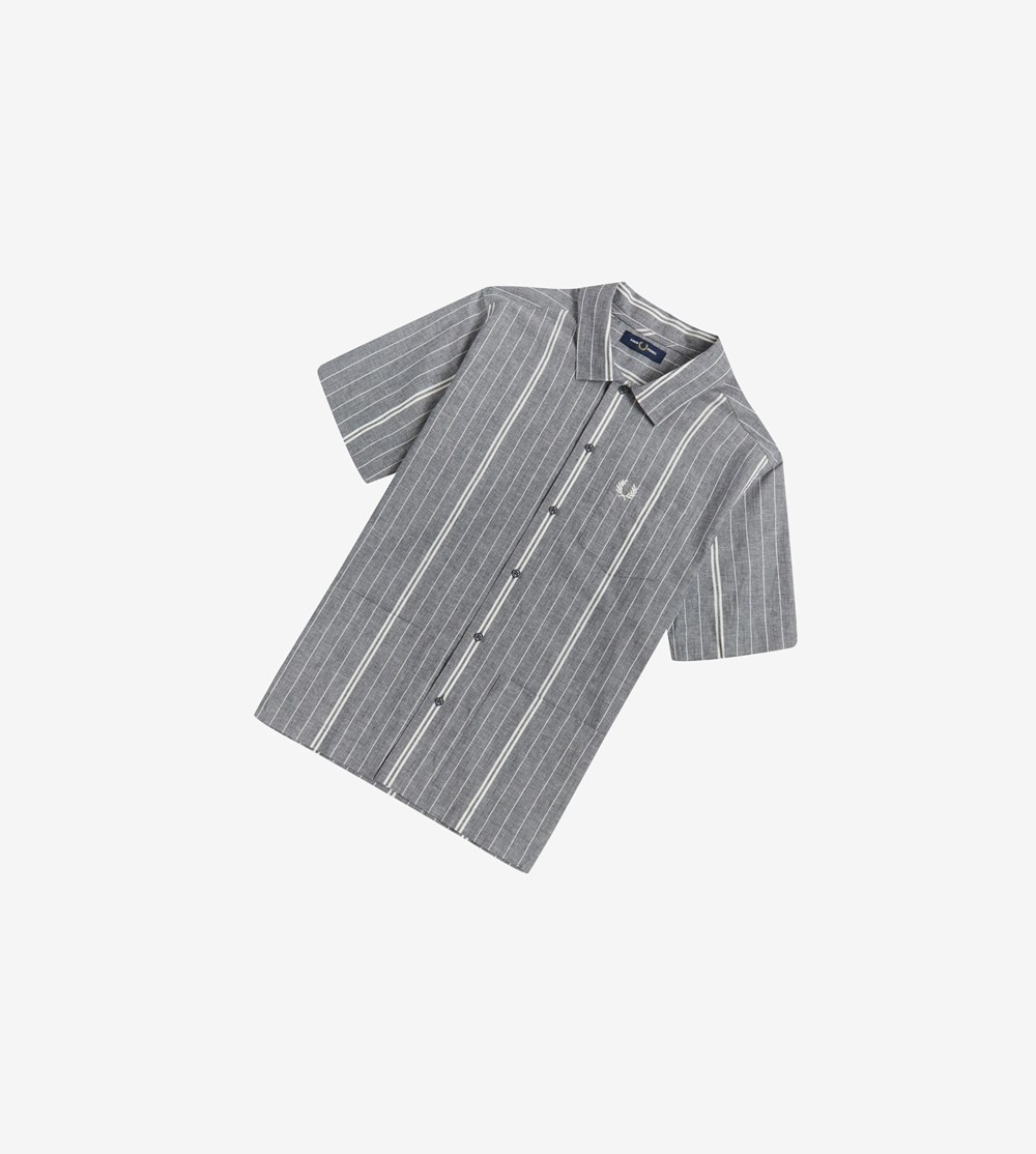 Navy Fred Perry Fine Stripe Men's Shirts | DQGRO-9580