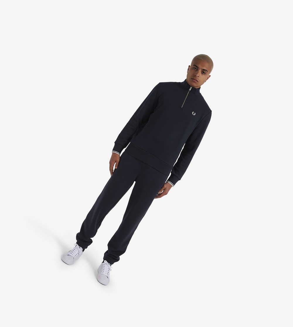 Navy Fred Perry Half Zip Men's Sweatshirt | GFMWD-3165