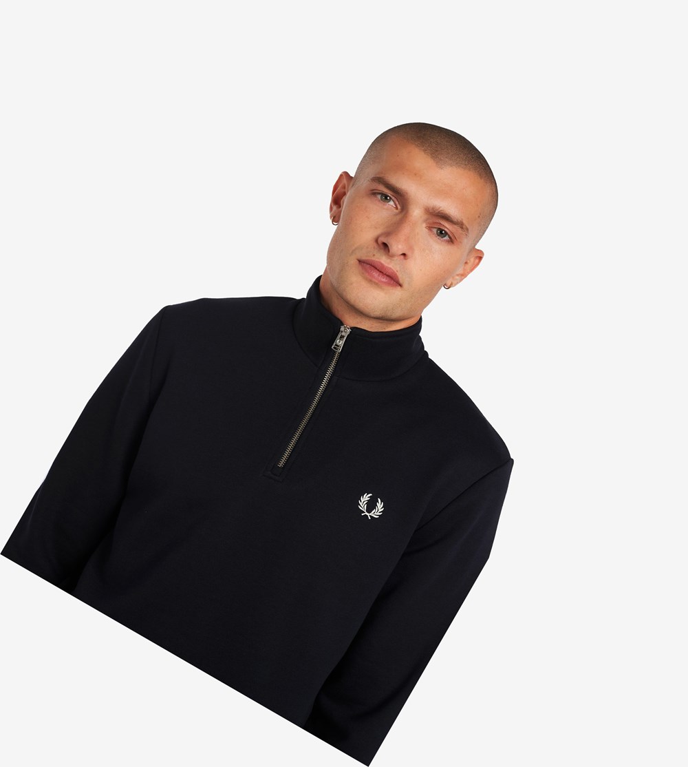 Navy Fred Perry Half Zip Men's Sweatshirt | GFMWD-3165