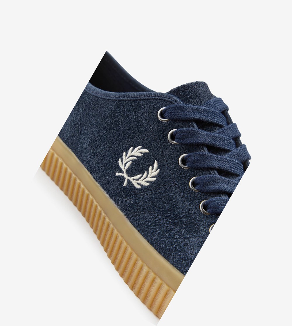 Navy Fred Perry Hughes Low Men's Canvas Shoes | AUBSG-8503