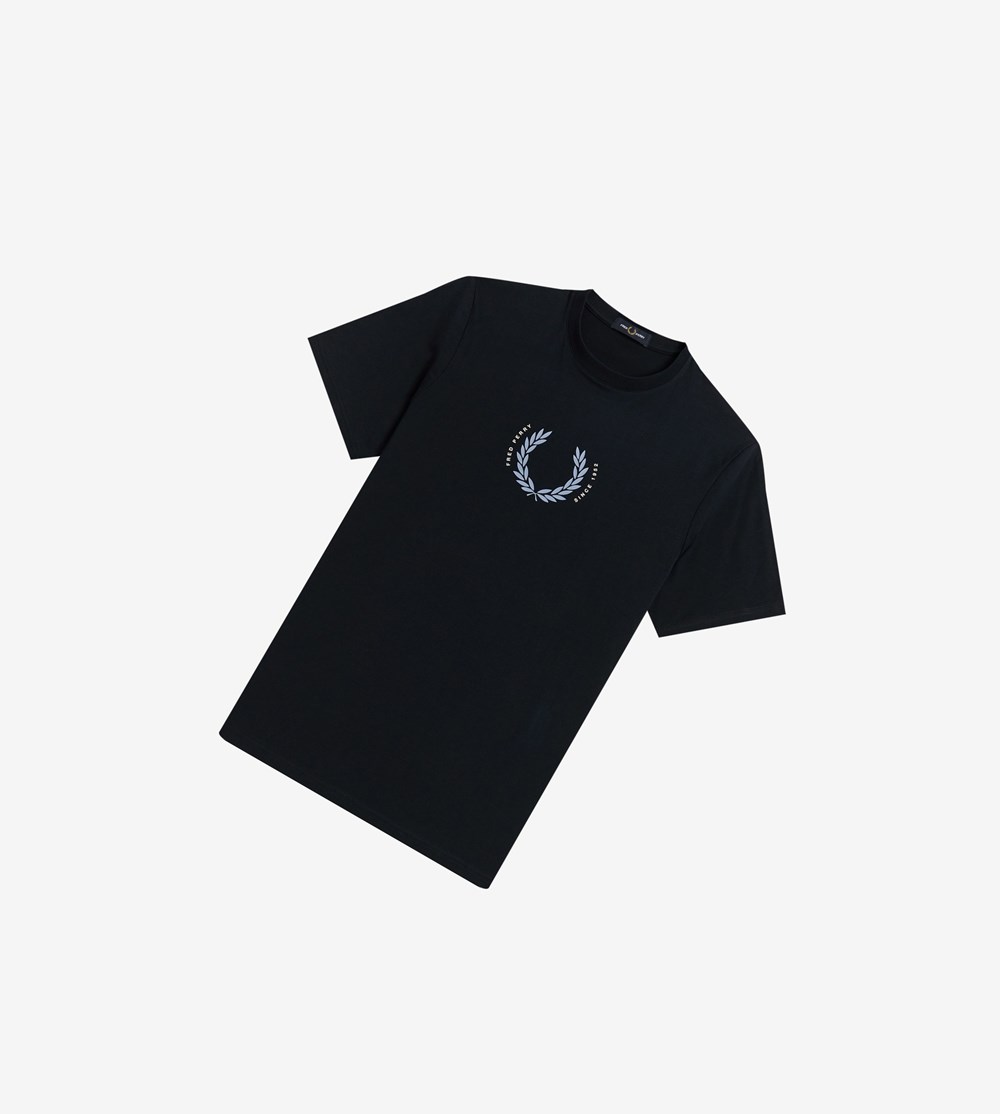 Navy Fred Perry Laurel Wreath Men\'s T Shirts | NBXHP-7926