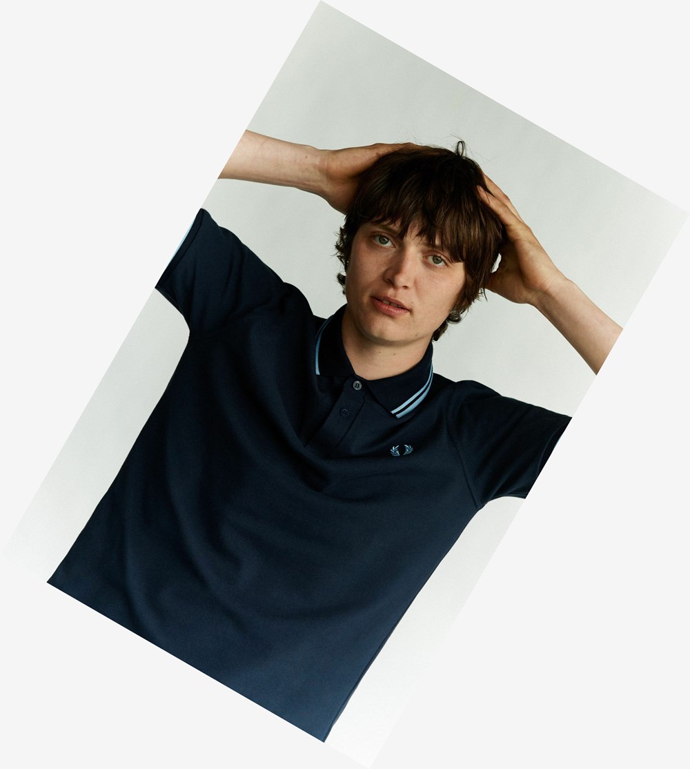 Navy Fred Perry M12 Men's Polo Shirts | JNSCB-9350