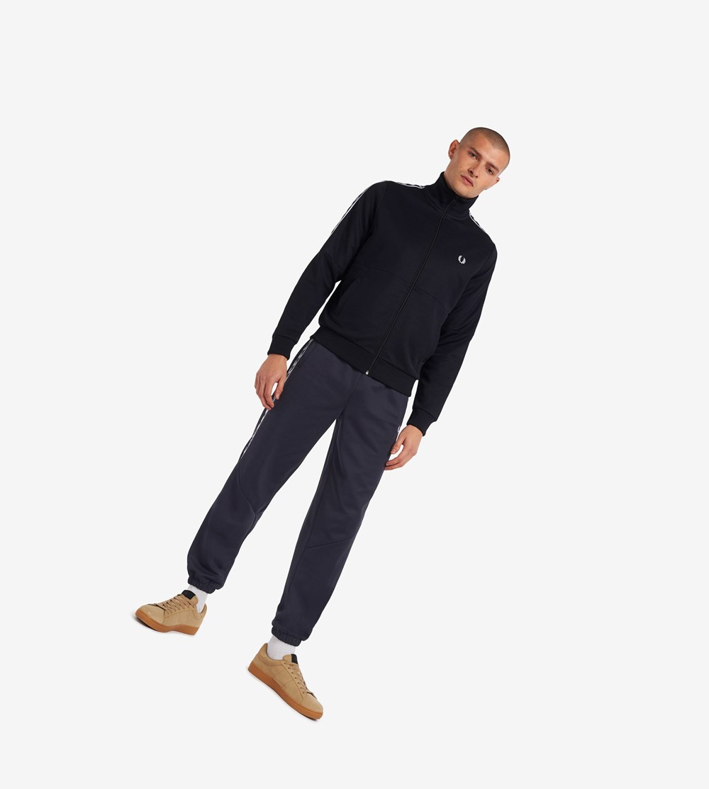 Navy Fred Perry Panelled Taped Track Pants Men's Trousers | GSAWX-4608