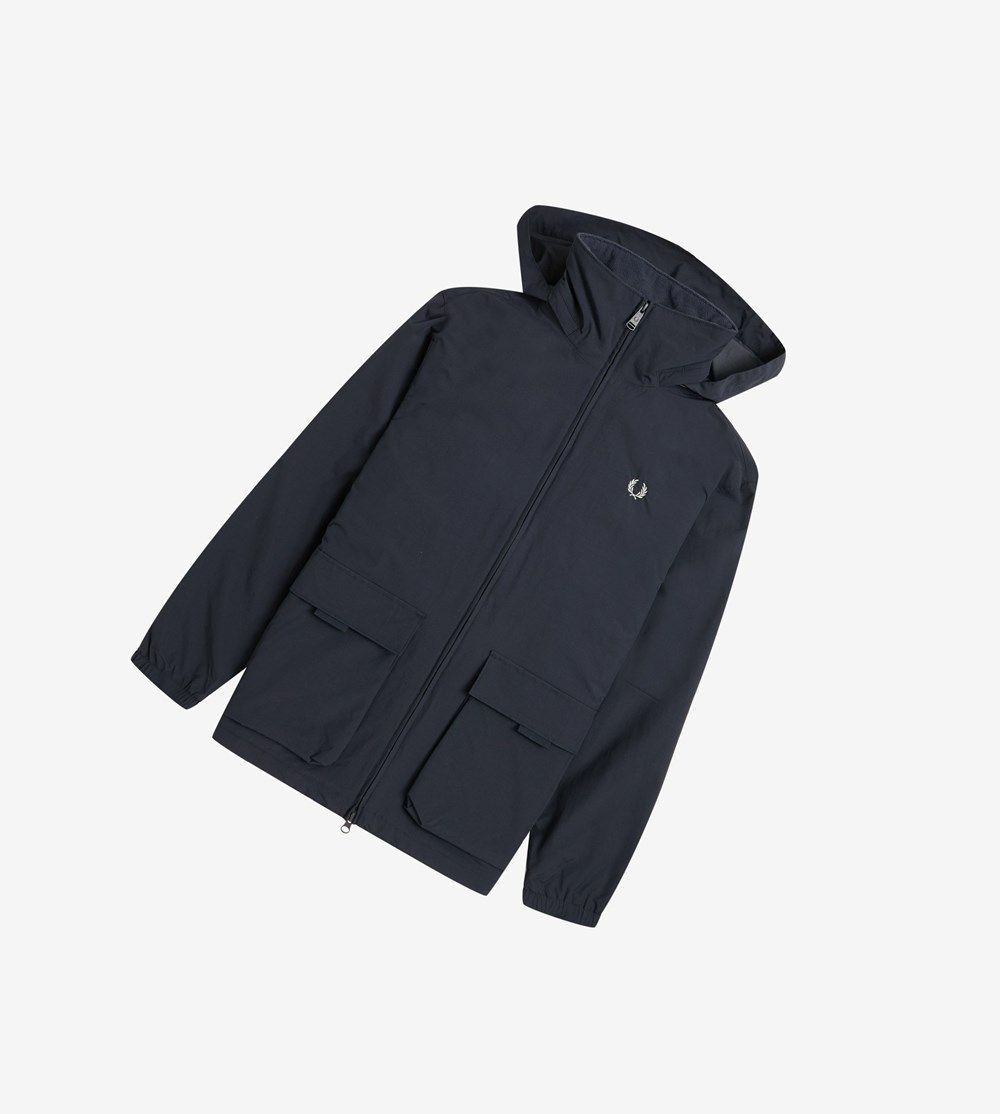 Navy Fred Perry Patch Pocket Zip Through Jacket Men's Jackets | PHYIU-5674