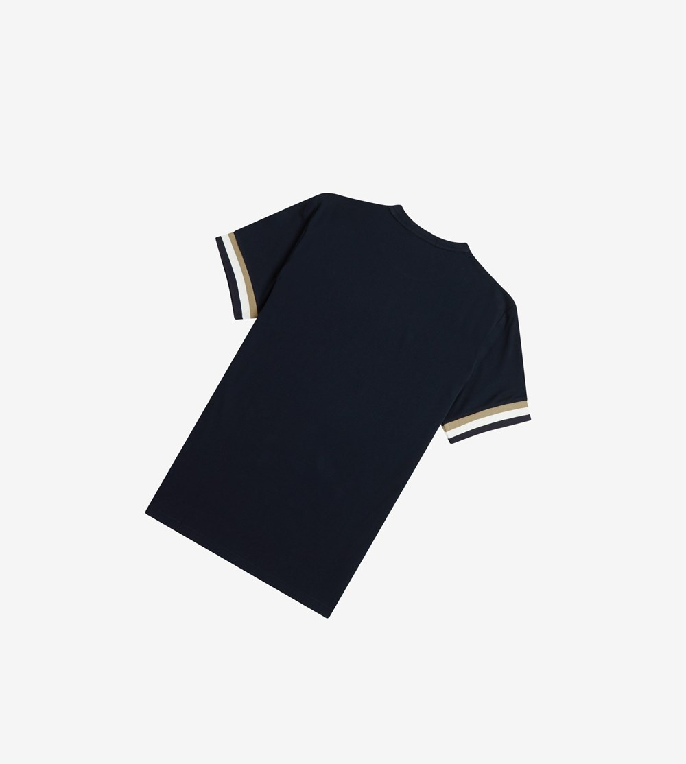 Navy Fred Perry Piqué Men's T Shirts | TAKPQ-8673