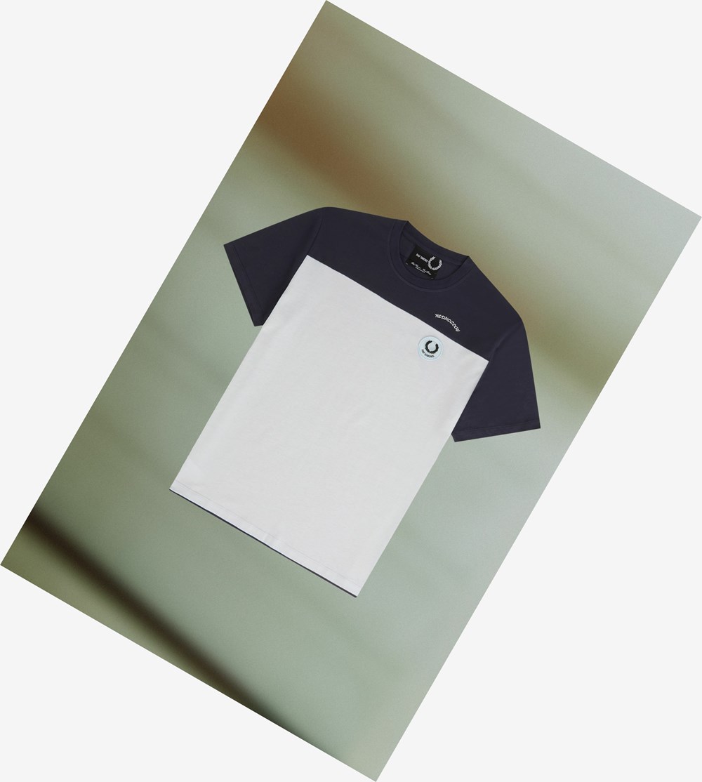 Navy Fred Perry Raf Simons Contrast Panel Men\'s T Shirts | UXCVE-0581