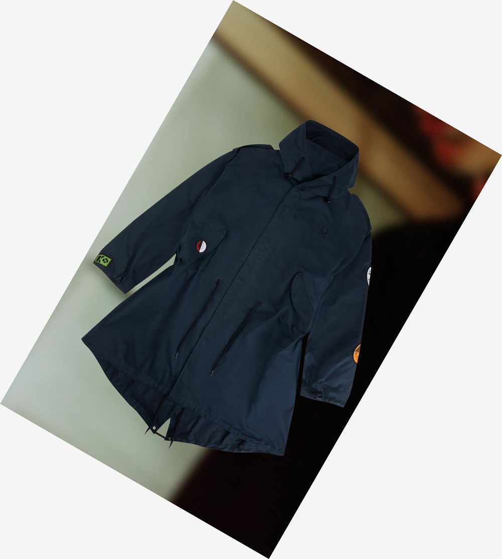 Navy Fred Perry Raf Simons Patch Detail Parka Men's Jackets | LMWET-4083