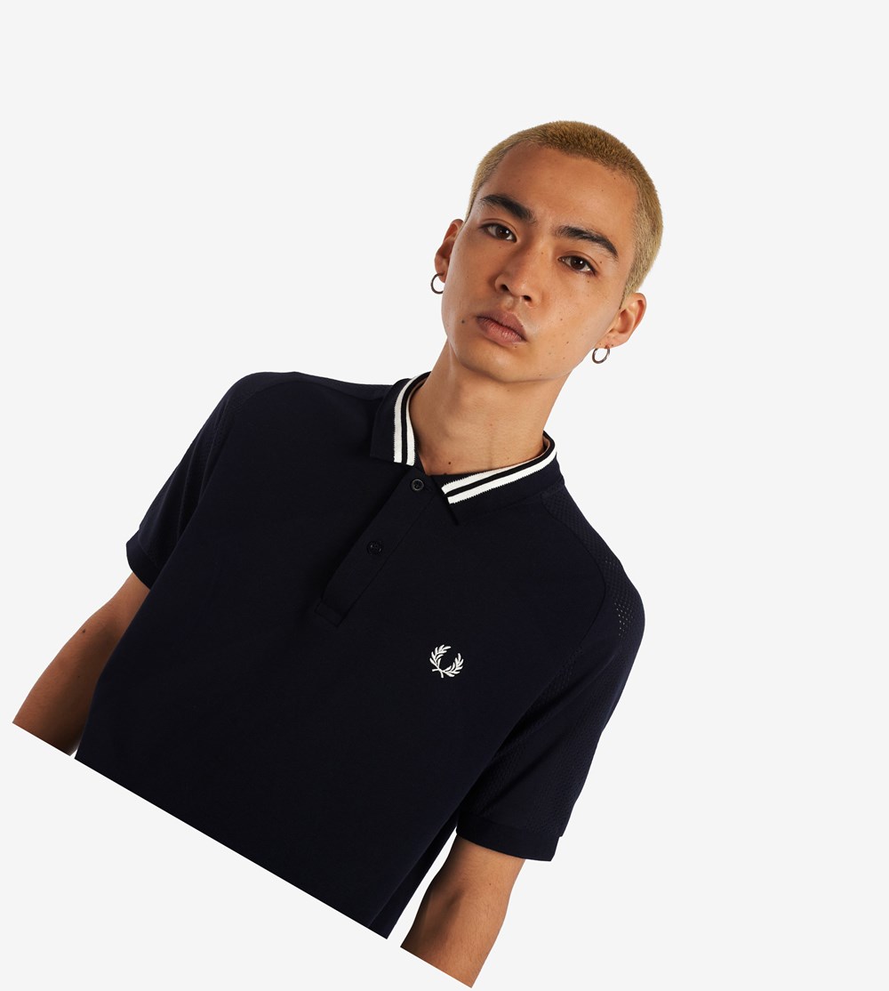 Navy Fred Perry Raglan Sleeve Men's Polo Shirts | SYGUX-3279