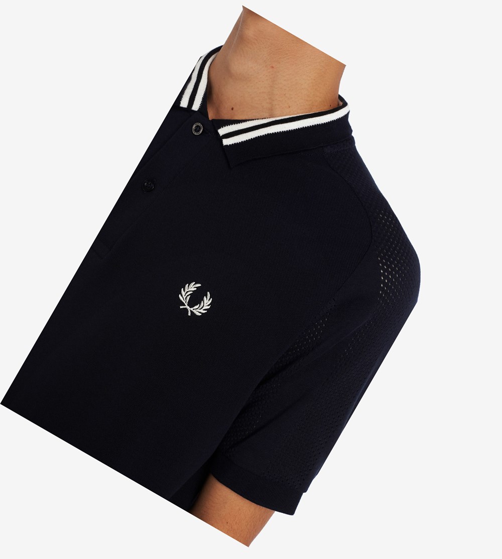 Navy Fred Perry Raglan Sleeve Men's Polo Shirts | SYGUX-3279