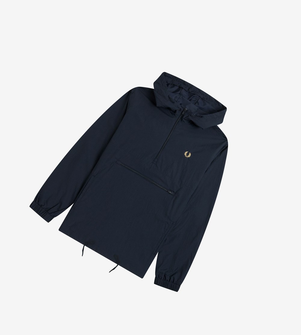 Navy Fred Perry Reissues Half Zip Hooded Cagoule Men's Jackets | IRUGM-5128