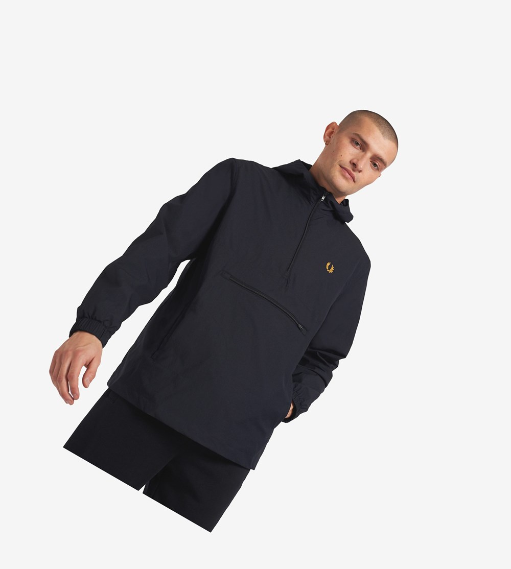 Navy Fred Perry Reissues Half Zip Hooded Cagoule Men's Jackets | IRUGM-5128