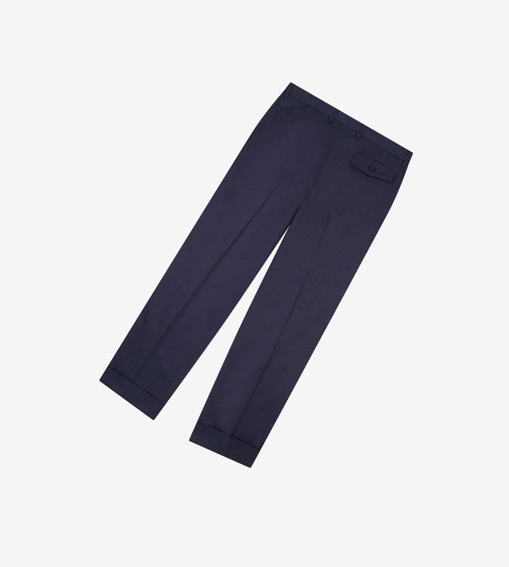 Navy Fred Perry Reissues Pleated Wide Leg Men's Trousers | JKCHE-5197