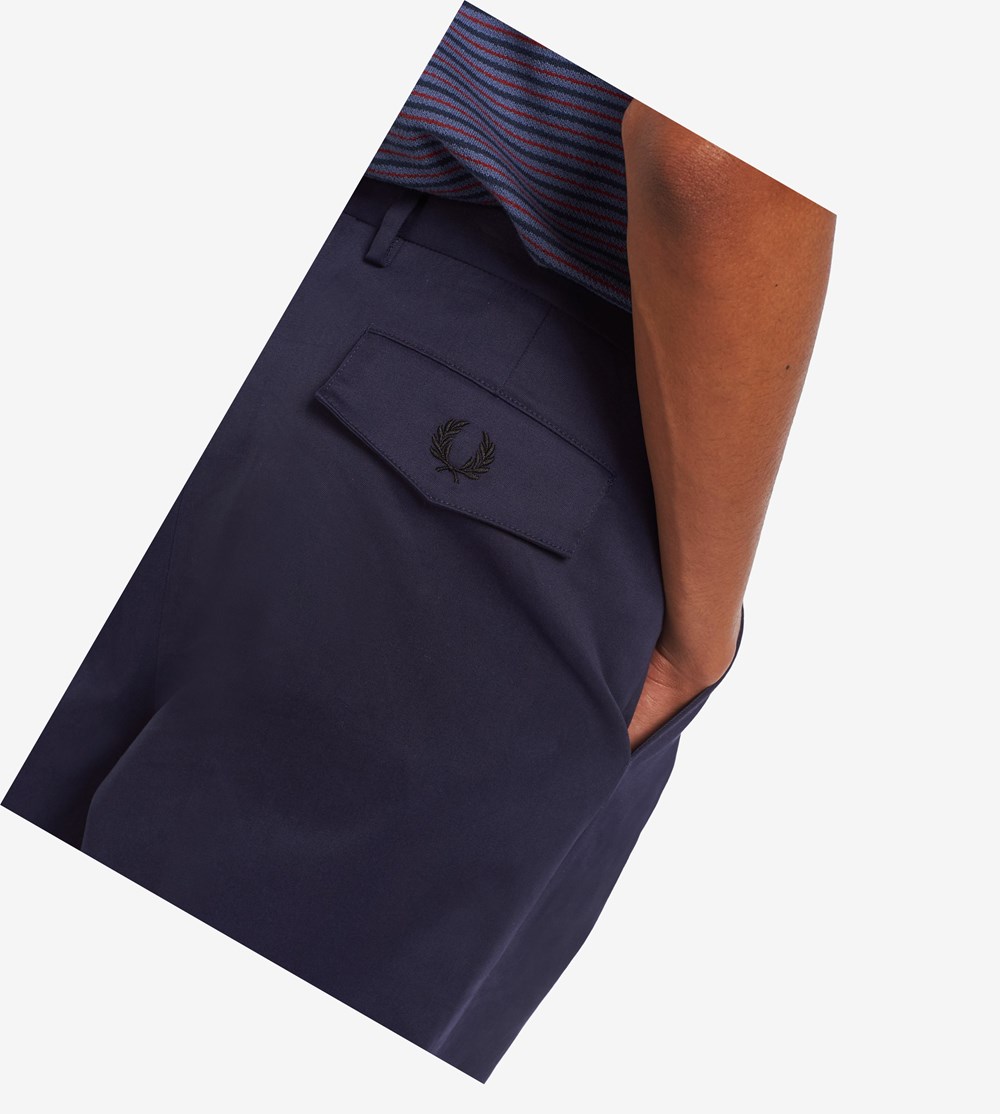 Navy Fred Perry Reissues Pleated Wide Leg Men's Trousers | JKCHE-5197