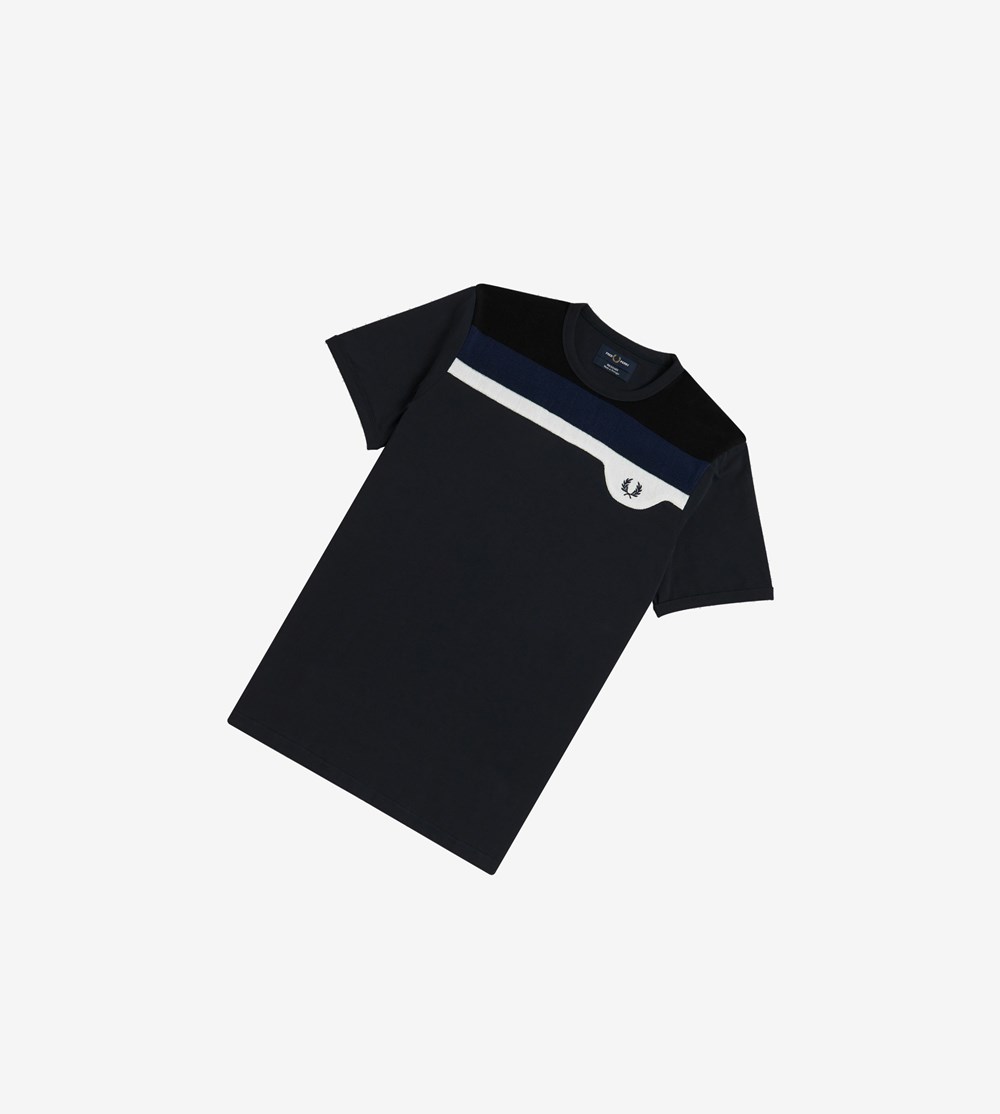 Navy Fred Perry Reissues Towelling Panel Men's T Shirts | BCQRY-6402