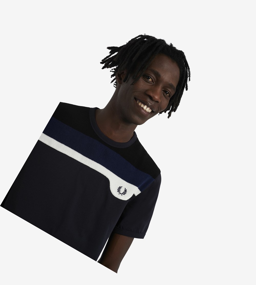 Navy Fred Perry Reissues Towelling Panel Men's T Shirts | BCQRY-6402