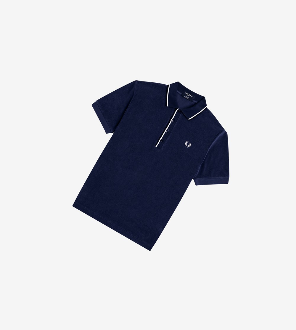 Navy Fred Perry Reissues Towelling Twin Tipped Men's Polo Shirts | BFXMJ-9264