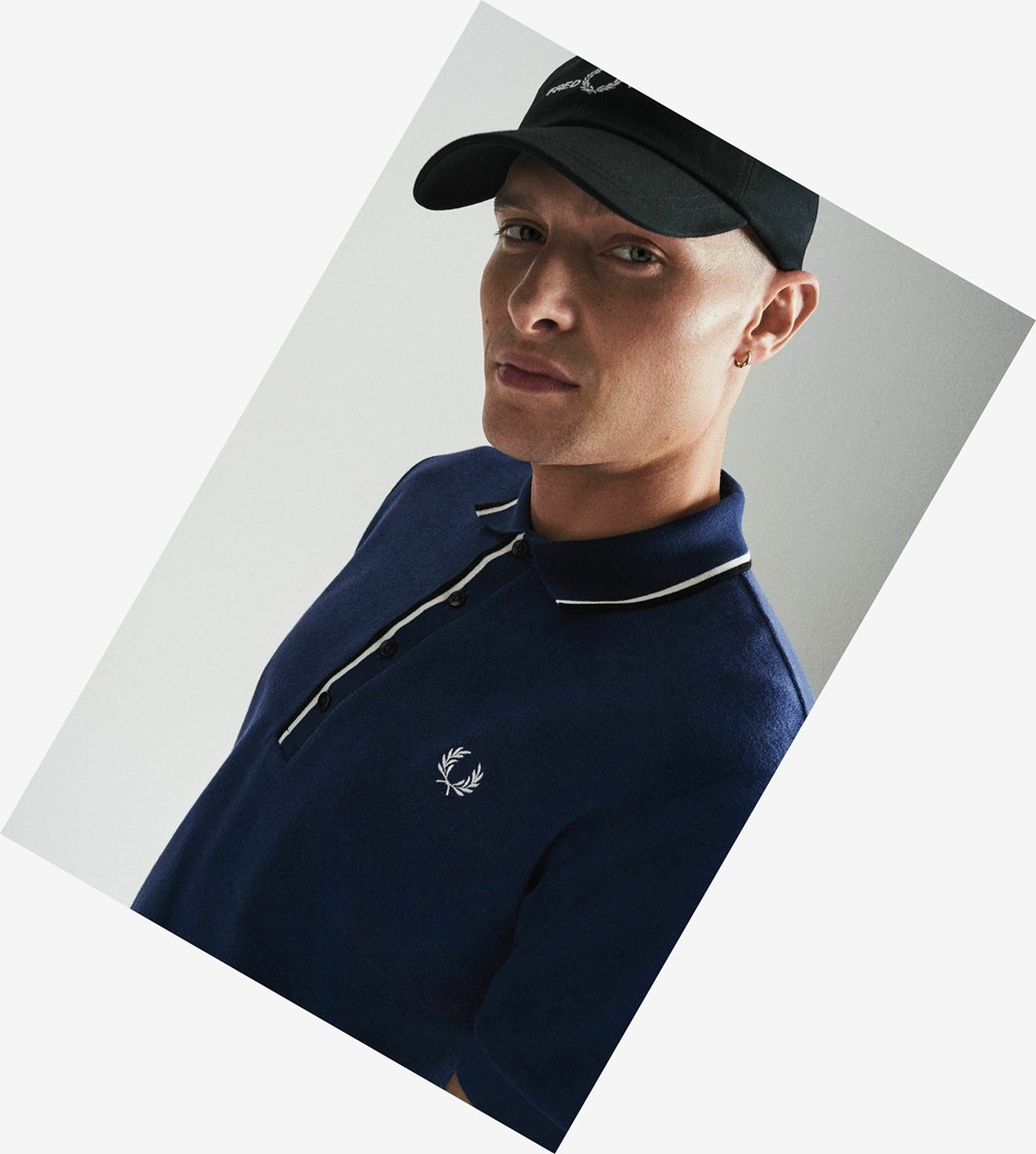 Navy Fred Perry Reissues Towelling Twin Tipped Men\'s Polo Shirts | BFXMJ-9264