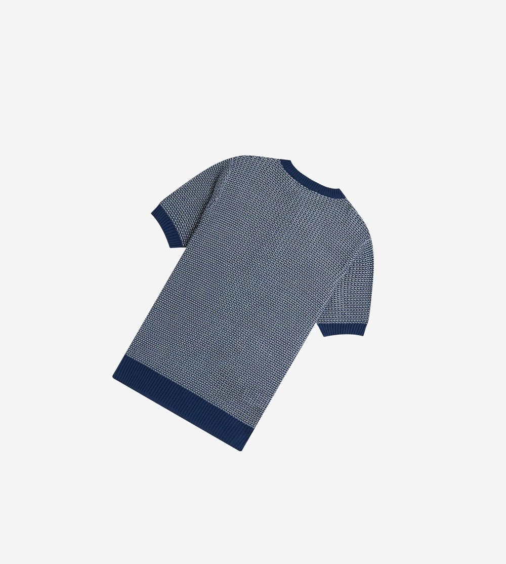 Navy Fred Perry Reissues Two Colour Texture Knit Henley Men's Knitwear | YVUXG-6103