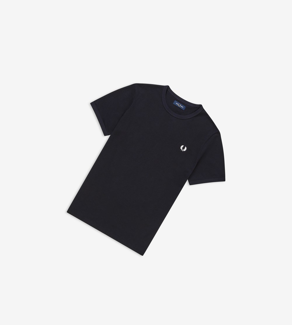 Navy Fred Perry Ringer Men's T Shirts | OSPLB-9215