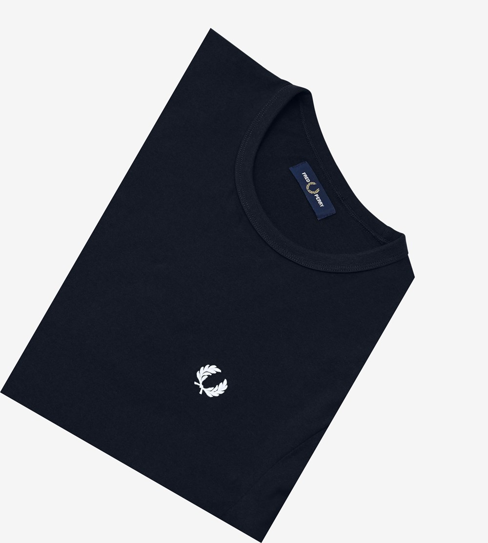 Navy Fred Perry Ringer Men's T Shirts | OSPLB-9215