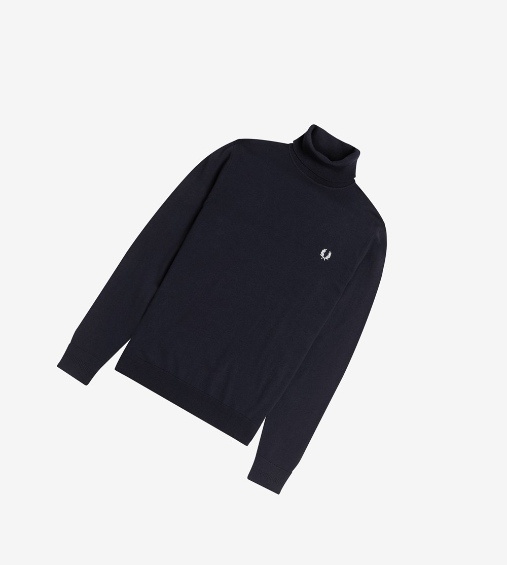 Navy Fred Perry Roll Neck Jumper Men's Knitwear | XAWEG-6470