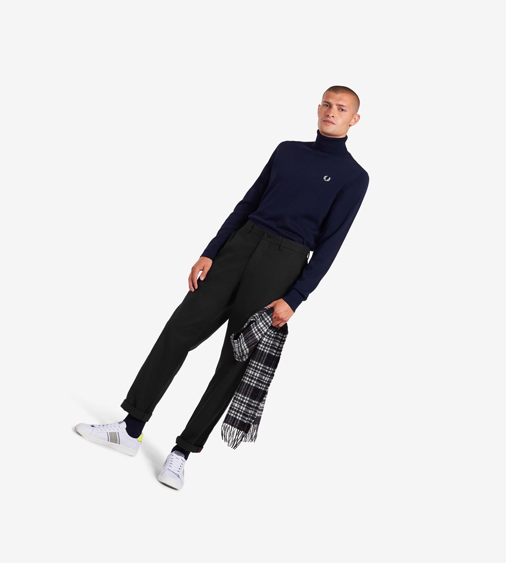 Navy Fred Perry Roll Neck Jumper Men's Knitwear | XAWEG-6470