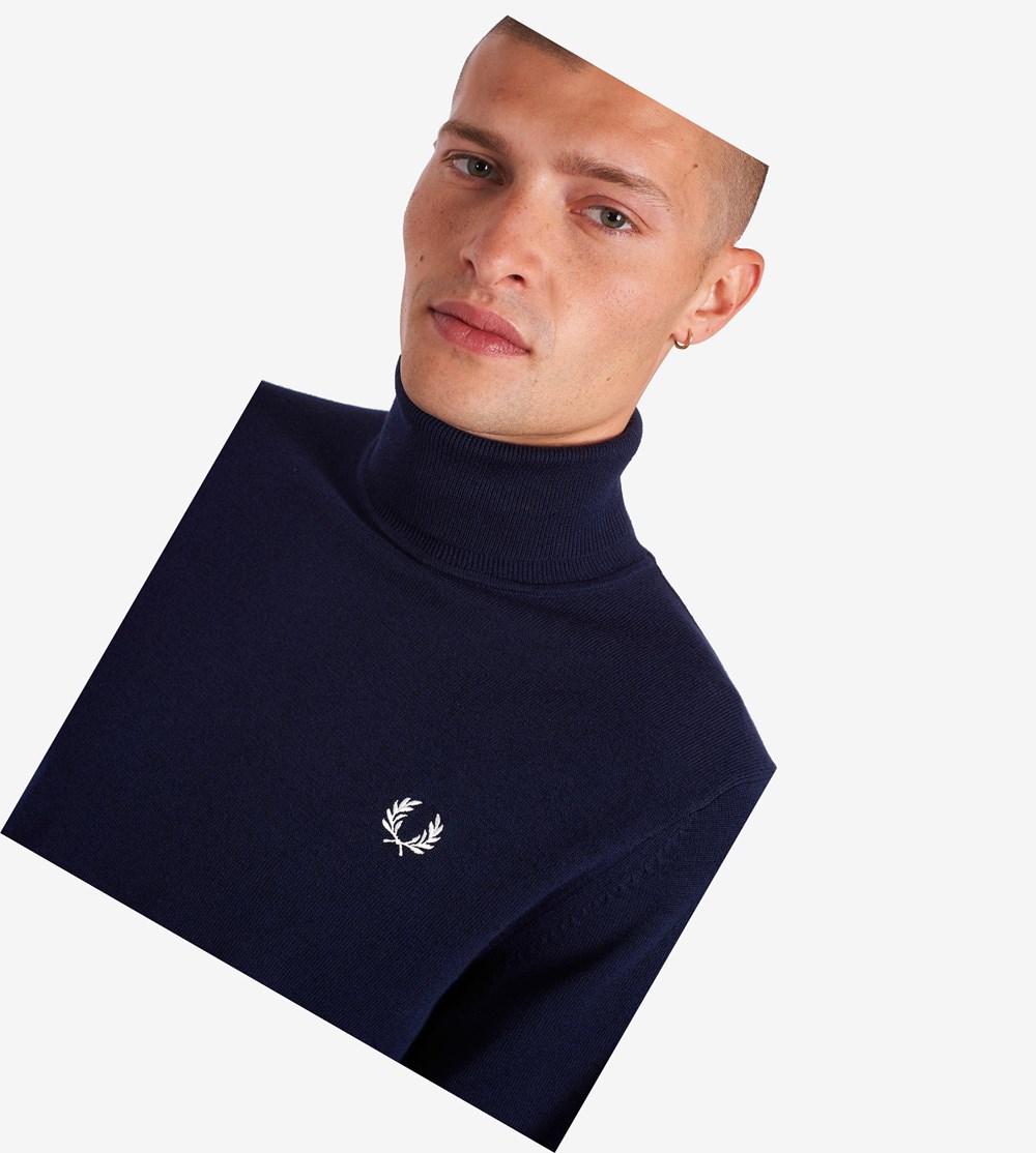 Navy Fred Perry Roll Neck Jumper Men's Knitwear | XAWEG-6470