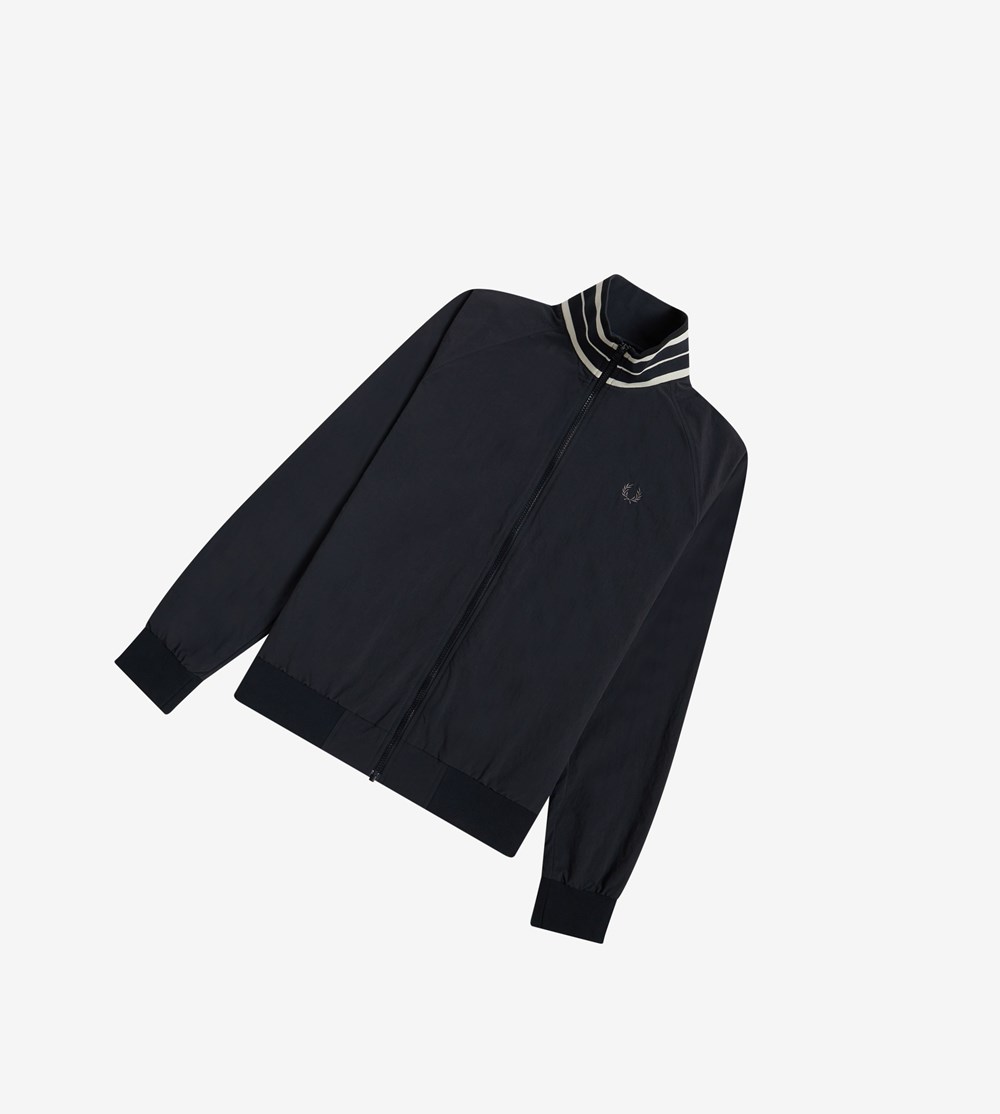 Navy Fred Perry Striped Collar Men's Track Jacket | JYHFN-4859