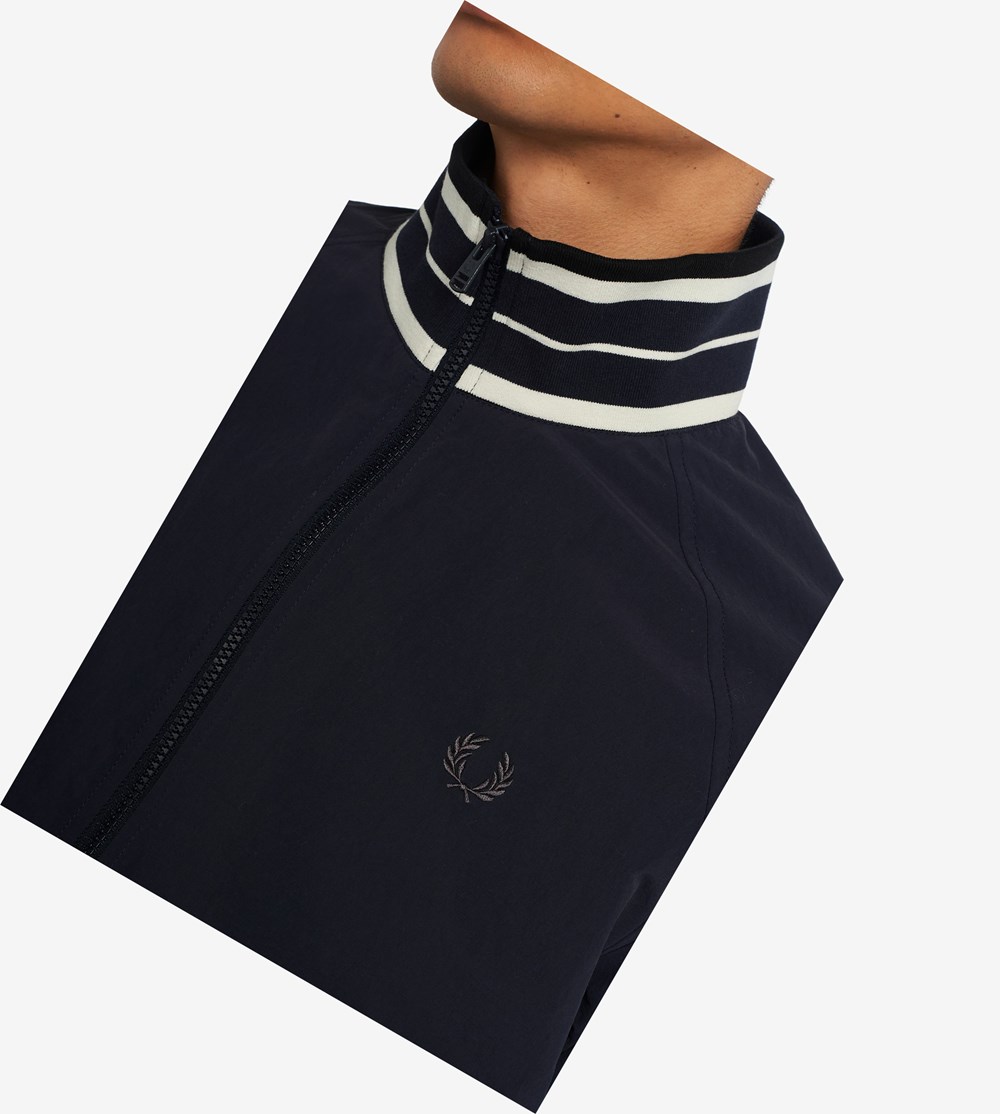 Navy Fred Perry Striped Collar Men's Track Jacket | JYHFN-4859